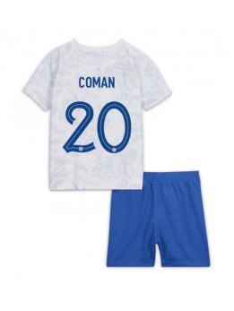 Otroški Nogometna dresi replika Francija Kingsley Coman #20 Gostujoči SP 2022 Kratek rokav (+ hlače)